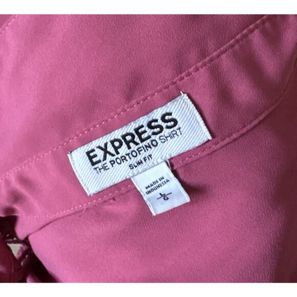 EXPRESS Womens Size Large Fuchsia Pink Convertible Portofino Button Front Shirt - Picture 9 of 9